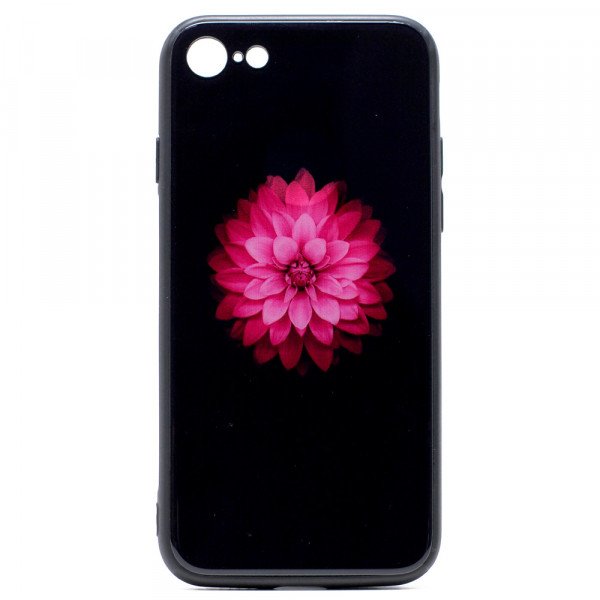 Wholesale iPhone 8 Plus / 7 Plus Design Tempered Glass Hybrid Case (Lotus Flower)